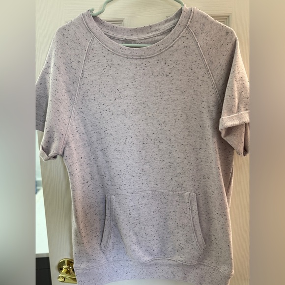 Mono B Speckled Short Sleeve Sweatshirt Pullover Kangaroo Pocket Top Size M NWOT - Picture 4 of 7